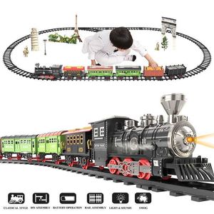 Auto's Diecast Model Cars Electric Christmas Train Train Set Car Railway Track Track Track Steam Locomotive Engine Die Casting Model Education Game Boys and Childrens Toys D240527