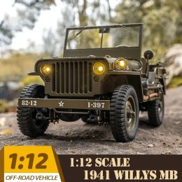 Voitures FMS 1:12 1941 pour Willys MB Scaleur Willys Jeep 2.4g 4WD RTR Crawler Crawler Scale Military Truck Buggy RC Modèle Car Adult Kids