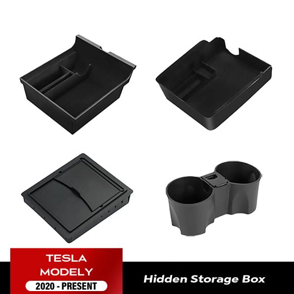 Voitures pour Tesla Model Y Boîte de rangement cachée Console Console Console accoudoir avant et arrière Pride en couches de la grille organisée