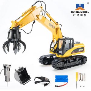 Voitures Huina New 3 in 1 en alliage télécommandé Camion Excavator RC Car Drill Ball Brabber Truck Toys Gift for Boys and Girls
