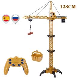 Auto's NIEUW 2023 Verbeterde versie Remote Control Construction Crane 6ch 680 Rotatie Lift Model 128cm 2.4G RC Tower Crane Toy voor kinderen
