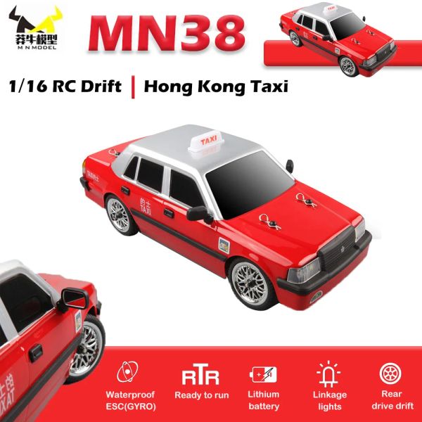 CARRES Nuevos MN38 1/16 Taxi Model RC Car 2.4g Control remoto LED Drift Car RTR Electric Toy Regalo para niño