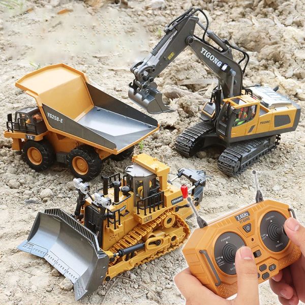 CARS RC Excavator Alloyles Wireless Remote Control Engineering Véhicule Toy Charging Modèle Toy's Toy Car Toot 6/9/11 Channels Kids Gift