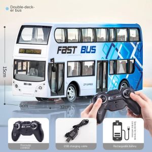 Auto's RC Large Doubledecker Bus speelgoed voor kinderen van 2,4 g draadloze afstandsbediening voor kinderen met lichtgeluidsimulatie Elektrische busjongencadeau