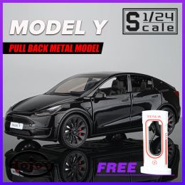 Cars Scale 1/24 Tesla Model Y Toys New Energy Vehicles SUV Metal Car Model Alloy Diecast Gift For Boys Kids Children Collection