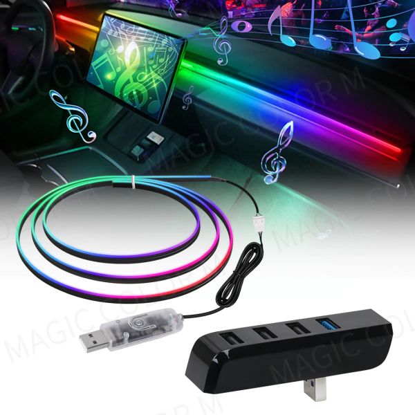 Voitures Vgetting USB Car Lights Ambient Lights Universal App LED Symphony RGB ATMOSPHERE lampes Tesla Glove Box Expansion Dock pour le modèle 3 Y S X