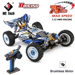 Auto's WLTOYS 124017 V8 1:12 4WD 75 km/H RC Racing Car One Hand Remote Control Drift Highspeed Brushless Motor Offroad Toys Kids Cadeau