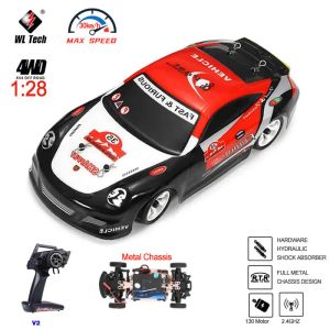 Auto's wltoys K969 1:28 4WD 2.4G Mini RC Racing Cars Hoge snelheid Offroad LED Remote Control Drift Toys Alloy Voertuig Kinderen Kinderen Geschenk