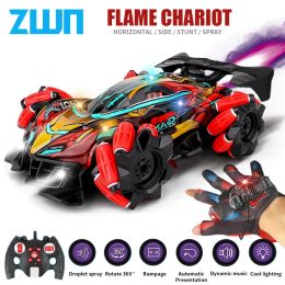 Auto's ZWN F2 RC DRIFT -auto met muziek LED -verlichting 2.4G Handschoengebaren Radio Rone Remote Control Spray Stunt Cars 4WD Electric Children Toys