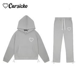 CARSICKO Tracksuit High Street Fashion Mens pour femmes Sports Pantalons Long Set Quality Cotton Hoodies Tops Tablers Vêtements 240513