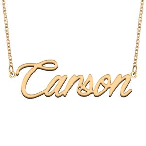 Carson nom collier pendentif pour femmes filles cadeau d'anniversaire plaque signalétique personnalisée enfants meilleurs amis bijoux en acier inoxydable plaqué or 18 carats