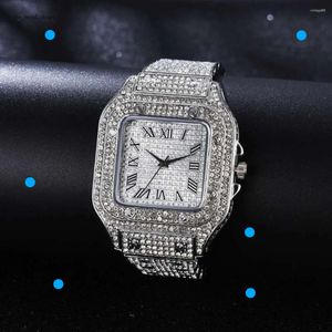 Carteras pols horloges luxe Moissanite Iced Out Watches Hip Hop Bust Down Unisex Diamond Watch roestvrijstalen bezaaid pols 356 Carteras