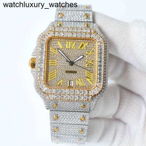 Montre Carterss UOO3 Diamants homme mouvement automatique Or jaune Boîtier 2 tons 39.8x13.5mm Lunette Baguette ston Visage Multi-Colo