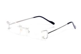 Carti Lunettes de soleil sans cadre pour homme pour femme Léopard Métal Lunettes de soleil sans monture Rectangle Lunettes de vue Anti-Blu-ray Décoloration Lentille optique transparente Lunettes de vue