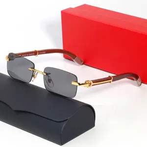 lunettes carti monture de lunettes de luxe Lunettes de bambou en bois sans monture Mode Simple Big Square Gold Frame UV400 Beach Show Lunettes de soleil dégradées de luxe Avec boîte