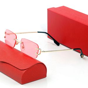 Gafas carti Diseñador de lujo Gafas de sol para mujeres Hombres Sin marco Tonos Retro Metal Marco óptico diseñador 202303 50708 tonos Rectángulo clásico Gafas cuadradas