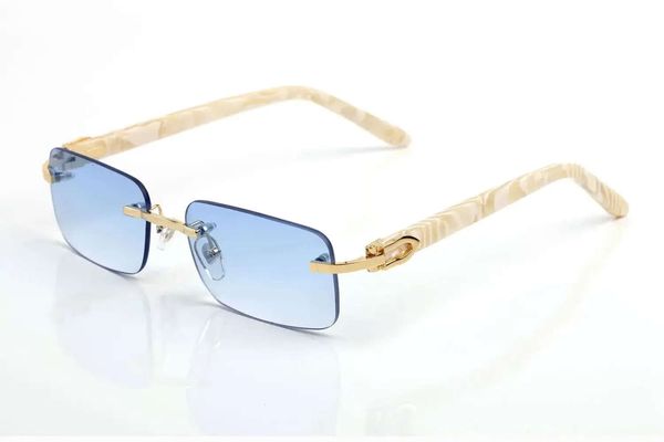 Carti Gafas de diseñador para hombre Gafas de sol Sin montura Cuadrado Lente azul Melocotón Corazón Oro Hardware Pulido Artesanía Moda Rectángulo C Decorar brazo