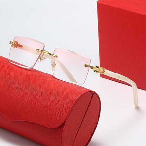 Cartie zonnebril ontwerper voor mannen en vrouwen nieuwe mode trend sport casual frameloze rechthoekige diamanten brilmontuur met doos brillenkoker NO6