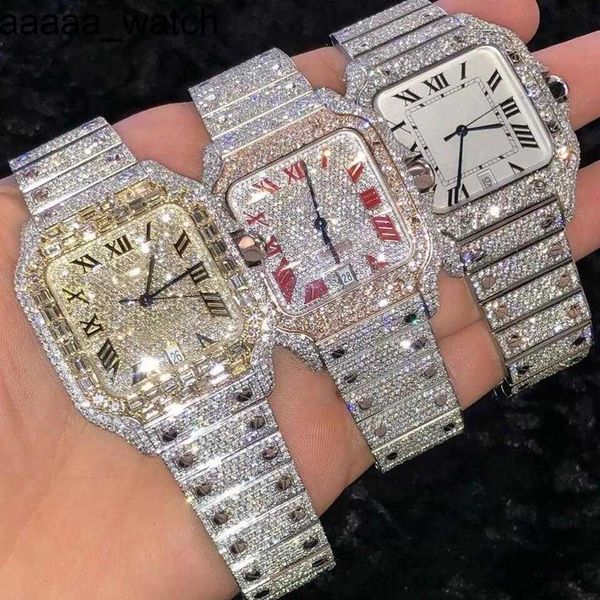 Cartiiers Diamonds Watch 8Z5Z Reloj de pulsera Caja cuadrada Hombres Lujo Iced Out Color dorado VVS VVS1 Mecánico automático