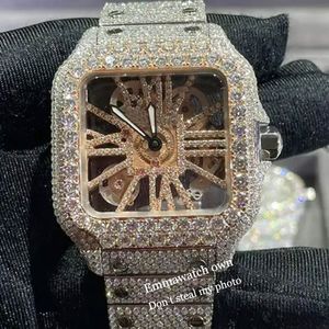 Cartis 5 estilos Nuevo esqueleto Vvs Reloj Moissanite Reloj de pulsera helado Pasar prueba de diamantes Eta Relojes de zafiro de lujo Oro rosa Plata Relojes automáticos helados