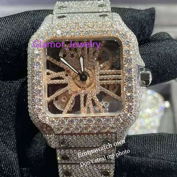 Cartis 5 estilos Nuevo esqueleto Vvs Moissanite Reloj Reloj de pulsera Pase Prueba de diamantes Eta Relojes de zafiro Oro rosa Sier Relojes automáticos helados 2023