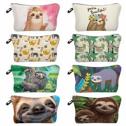 Carto Animal Sloth Print Bolsa de cosméticos para mujer Monedero para mujer Organizador Insertar Kit de artículos de tocador de viaje Estuche para lápices para estudiantes para niña O9Gv #