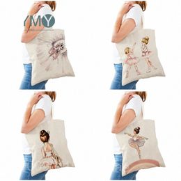 Carto Ballet Girl Impreso Bolso de hombro Mujeres Lindo Supermercado Shopper Shop Bolsas Damas Eco Casual Tote Bag Bolsos de lona m5NS #