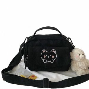 Carto Bear Print Black Menger Bag Pana Bolsas de hombro Estudiante Tote Mujeres Fi Bolsos de viaje Satchel Bolsa de almacenamiento c6kC #