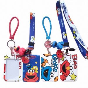 Carto Elmo Lanyard Push Pull Credit Card Card Holder Sac étudiant Femmes Banque de voyage Ban Bus badge de carte Busin avec Keychain G8KN #