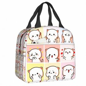 Carto Mochi Cat Peach et Goma Meme Sac à lunch Femmes Thermique Refroidisseur Boîte à lunch isolée pour le travail Bureau Voyage Pique-nique Sacs alimentaires S5uY #