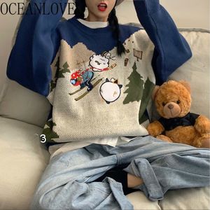 Suéteres de Navidad de cartón para mujer, jerséis Vintage de otoño e invierno, jerséis con estampado holgado bonito Kawaii para mujer Hiver 19026 210415