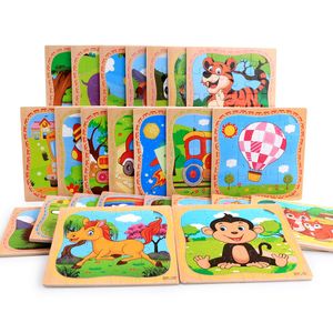 Cartoon 16pcs kleine stukjes puzzel speelgoed kinderen houten dieren jigsaw baby vroege educatief speelgoed kleuterschool kinderen cadeau