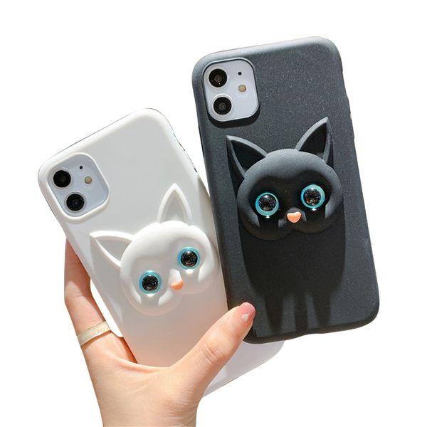 Cajas del teléfono celular del gato de la historieta 3D para Iphone 15 14 Promax 13 12 Plus Caja del teléfono Cubierta protectora creativa linda TPU Shell suave del teléfono móvil Cubierta trasera antideslizante que no amarillea