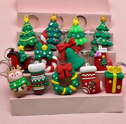 Cartoon 3D Kerstfeest Thema Keychains Car Bag Hanger Kerstboom Sock Soft Rubber Key Ring Holder cadeau