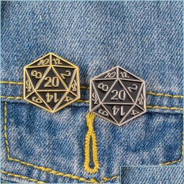 Cartoon -accessoires 20 Zijdige dobbelstenen Dungeons en draken Email Pins D20 DND Game Broches Bag Kleding Knop Badge Sieraden Gift voor F D Ottei