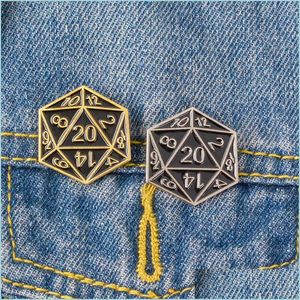 Accessoires de dessin animé 20 faces dés donjons et dragons épingles en émail D20 mdn jeu broches sac vêtements bouton badge bijoux cadeau pour F Dhbmj