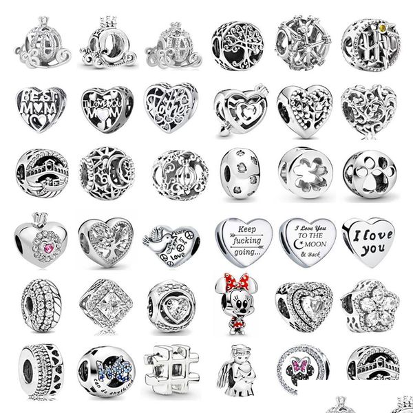 Accessoires de dessin animé 925 Sterling Sier Dangle Charm Coeur Patte Effacer Flocon De Neige Couronne Étincelante Perles De Citrouille Perle Fit Pandora Charms Soutien-Gorge Dh1Pd