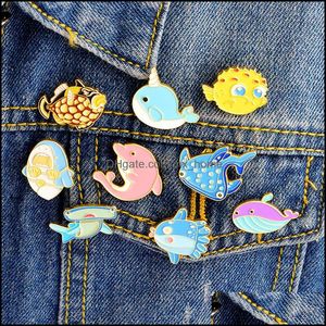 Cartoon accessoires Animal Sea Shark Whale Broche Pins Emaille revers Pin voor vrouwen Men Men Top Jurk mode sieraden drop de mxhome dhvnx