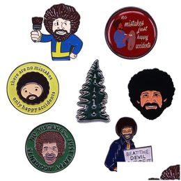 Accesorios de dibujos animados Bob Ross Pin Pintor de artista optimista Broche Sin error Toma solo Accidentes felices Insignia de esmalte Joya Drop Deliv OT50C