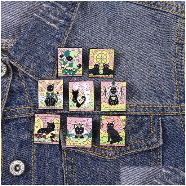 Accessoires de dessin animé Chats Tarot Épingles en émail Amoureux personnalisés Fools Justice Broches Badges de revers Punk Gothique Cartes d'animaux Bijoux Cadeau pour Dhkld