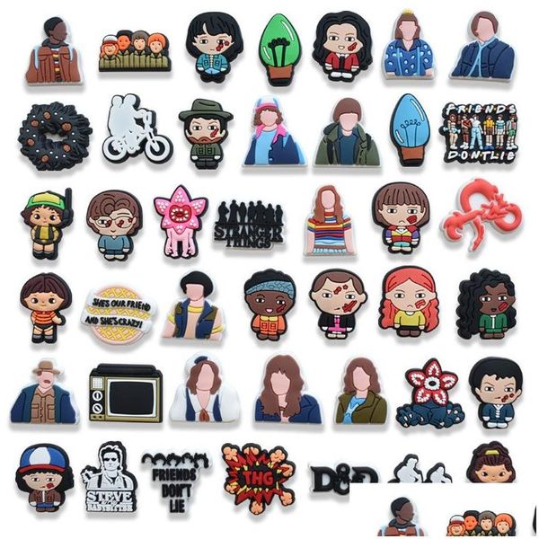 Accessoires de dessin animé Charms Gros Stranger Things Friends Dont Lie Accessoires de chaussures de dessin animé PVC Décoration Boucle Caoutchouc souple Clog Dhrhs