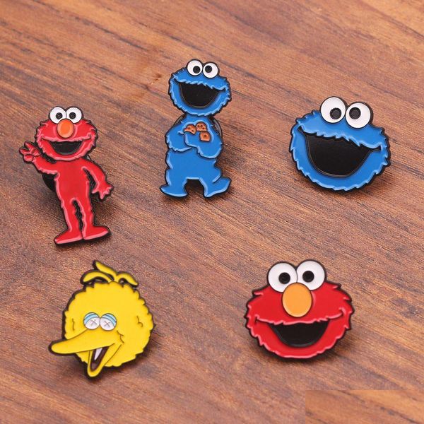 Accesorios de dibujos animados Lindo Sesame Street Insignia Elmo Cookie Monster Broches de metal Mochila Pin de solapa Hombres Esmalte Broche Cosplay Regalo Gota DHQLY