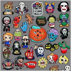 Cartoon Accessoires Halloween Moq 1000 Stuks Groothandel Klomp Charmes 2D Zacht Pvc Horrible Movies Schoenaccessoires Gespen Decoraties Fit K Dhbwk