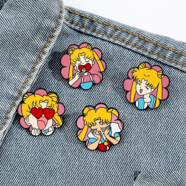 Accessoires de dessin animé Jeu japonais Film Film Sailor Moon Épingles en émail Films mignons Jeux Dur Collecter Broche Sac à dos Chapeau Sac Collier L Dhykm