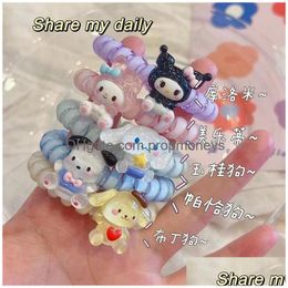 Cartoon Accessoires Kuromi Stijl Telefoonsnoer Koord Gum Hair Tie Meisjes Snoep Kleur Elastiek Band Ring Touw Armband Rekbaar Scrunchy Dhcjd