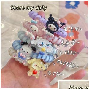 Accessoires de dessin animé Style Kuromi Cordon de fil de téléphone Gum Cravate de cheveux Filles Candy Couleur Bande élastique Bague Corde Bracelet Extensible Scrunch Dhyg2