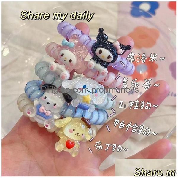 Accessoires de dessin animé Kuromi Style Téléphone Fil Cordon Gum Cravate Filles Couleur Bonbon Bande Élastique Anneau Corde Bracelet Extensible Scrunchy Dhcjd