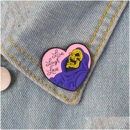 Cartoon accessoires live lach liefde email Pin hartvorm skeletbadge broche revers voor denim jeans shirt tas gothic sieraden cadeau dh8fl