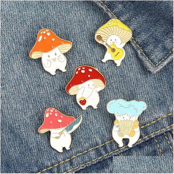 Accessoires de dessin animé Broche en émail champignon personnalisé drôle guitare accordéon broches sac épinglettes mignon Badge plante bijoux cadeau pour enfants F Dhabs