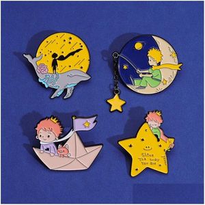 Accessoires de dessin animé Prince Fox Épingles d'émail personnalisé Moon Star Papier Bateau Baleine Broches Badges Bijoux Cadeau pour enfants Amis Dro Dhgtb